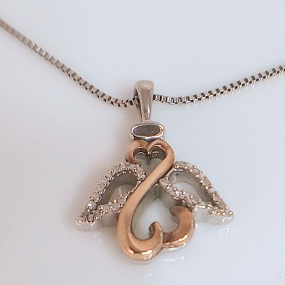 Jane Seymour Open Heart's SS & 10k Rose Gold Angel W/Diamond Necklace - Picture 2 of 3